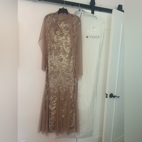 Alex Evenings Gold Sequin Long Sleeve Dress - Picture 1 of 5